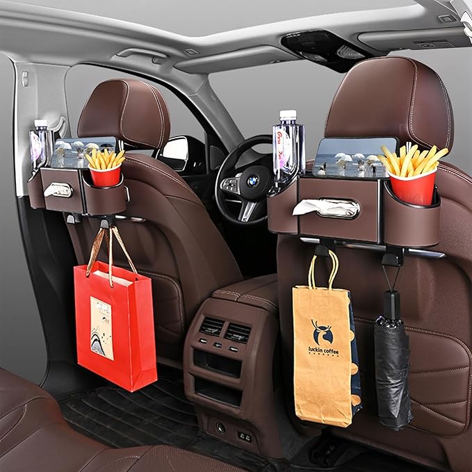 Back Seat Car Organizer,4 in 1 Multifunctional Car Back Seat Storage Box with Drink Cup Holder Tissue Box, for Hold Phone,Snacks, Drinks, Handbag