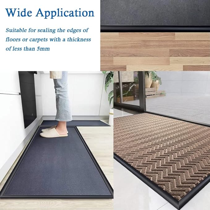 Floor Transition Strip Self Adhesive Carpet & Flooring Transitions Edging Trim Strip PVC Threshold Transitions Suitable for Threshold Height Less Than 5mm (20Ft, Black)