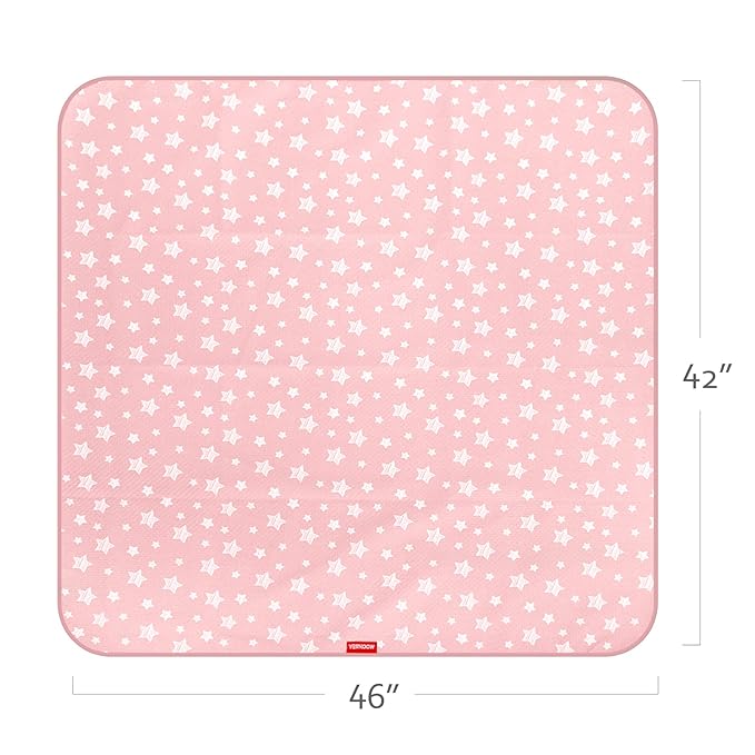 Baby Splat Mat Anti Slip Waterproof High Chair Mat, Baby Feeding Table Cloth Floor Mat Cover, Baby Art Playtime Mat for Craft/Mealtime, 42X46 Inch Washable Portable Picnic Mat - Pink Star