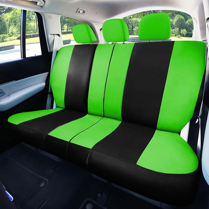 Automotive Seat Covers Green Universal Fit Combo Set with Steering Wheel Cover and Seat Belt Pad fits most Cars, SUVs, and Trucks (Airbag Compatible and Split Bench) FH Group FB030GREEN-COMBO
