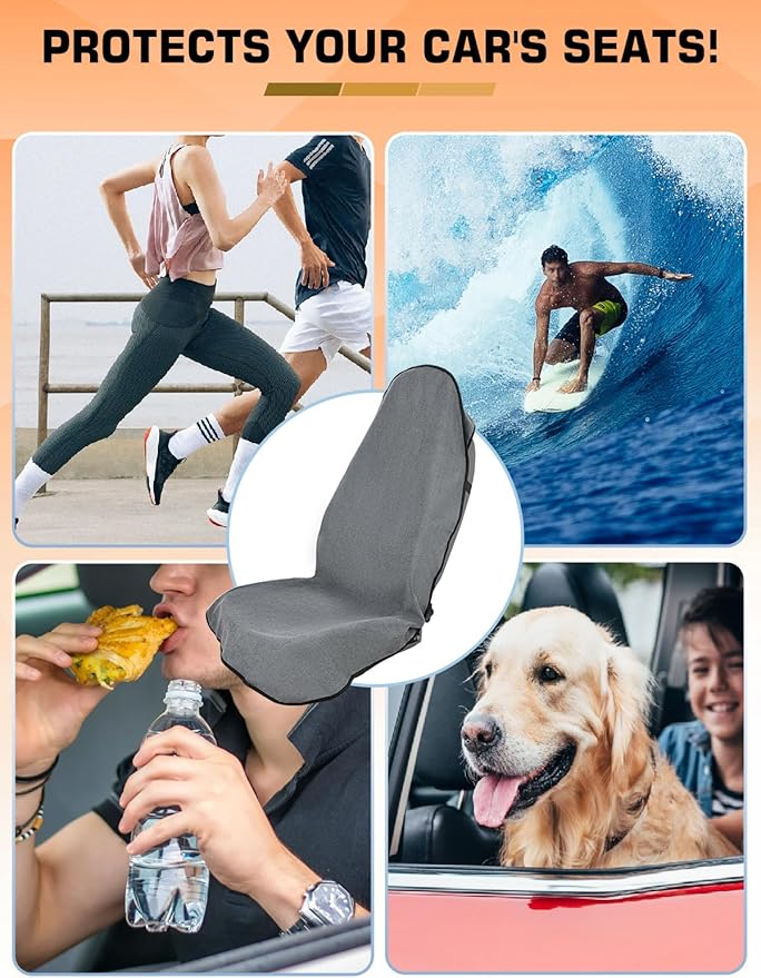 Universal Car Seat Cover Towel, Waterproof Washable Sweat Protection for Front Bucket Seats, Non-Slip Fit, Fits Cars SUVs Trucks, Ideal for Gym, Kids, Pets, Outdoor Sports, Travel (Gray, 1 Pack)
