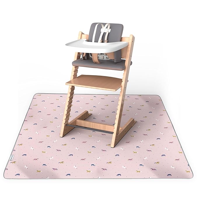 Tiny Twinkle Mess-Proof Splat Mats for Under high Chairs or Table Cover Art Projects for Baby and Toddler - Waterproof, Washable Floor or Table Splash mat 51" x 51" (Unicorn)