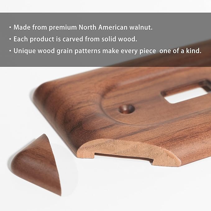 2-Pack Quad Toggle Light Switch Cover Plate, Handcrafted North American Walnut Wall Plate for Rustic and Stylish Homes