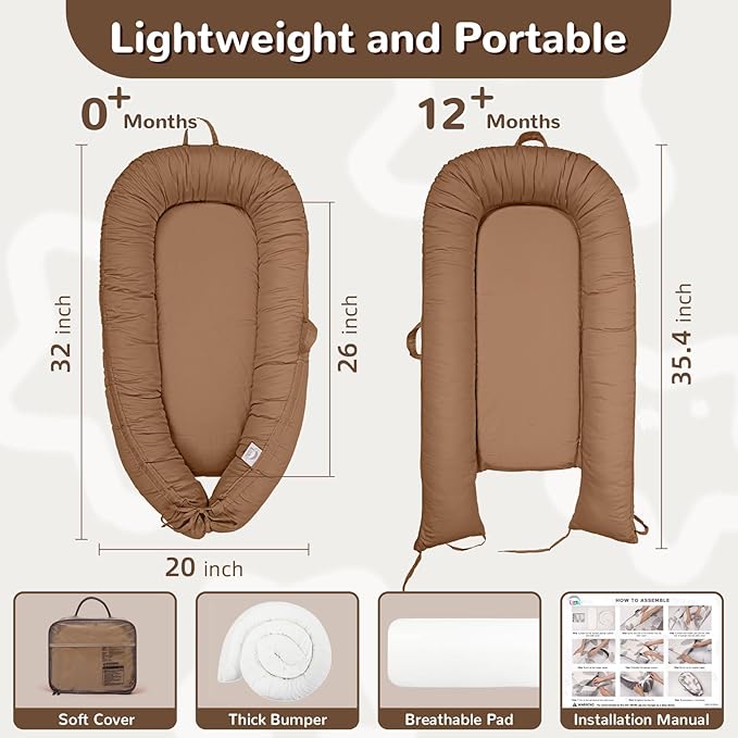 EAQ Baby Lounger, Infant Lounger for Newborn,Portable Baby Nest Cover Breathable & Soft, Newborn Essentials