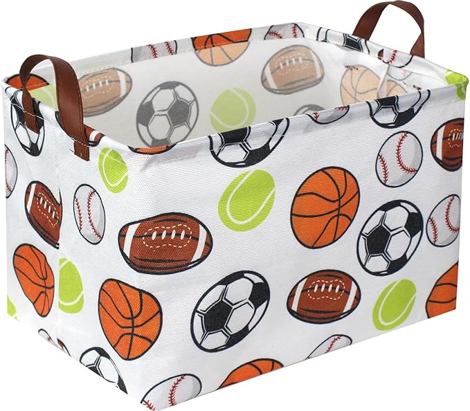 Sanjiaofen Rectangular Basketball Baskets,Football Basket Organizer.Baseball Basket with Handles.Basketball Bins,Clothers,Books,Kid's Gifts Storage. (Ball)