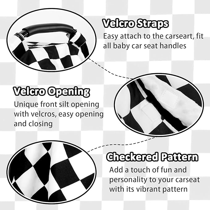 DILIMI Baby Car Seat Cover, Minky Warm Car Seat Covers for Babies, Peekaboo Opening Infant Car Seat Cover, Nursing Cover Carseat Canopy, Black Checkered