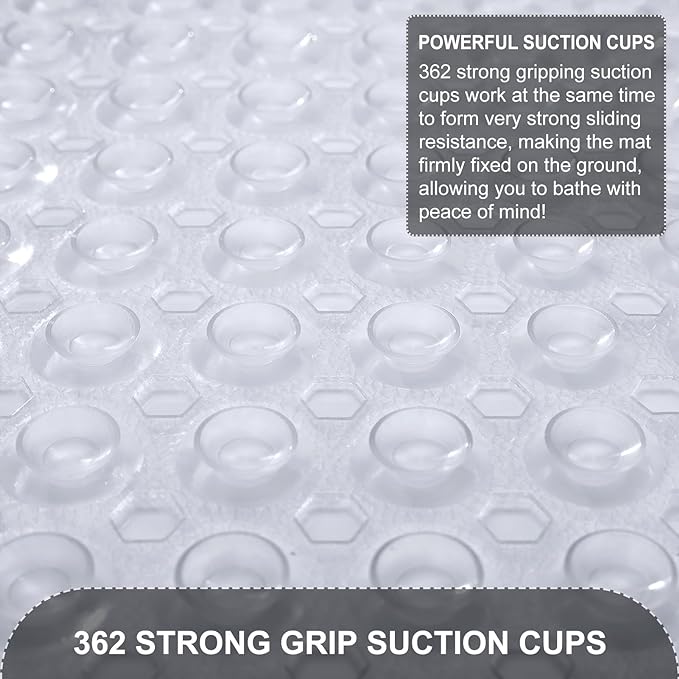 TEESHLY Bath Tub and Shower Mats, Non Slip 40 x 16 Inch Extra Long Bathtub Mat, Machine Washable Bathmat with Drain Holes, Suction Cups for Bathroom Floor, Clear