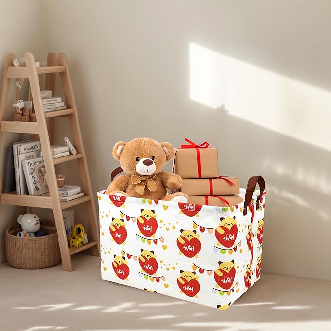 ASKETAM Valentine's Day Basket Gift for Empty Cute Heart Large Storage Bin for Kid and Baby Room Décor (Cat Love)