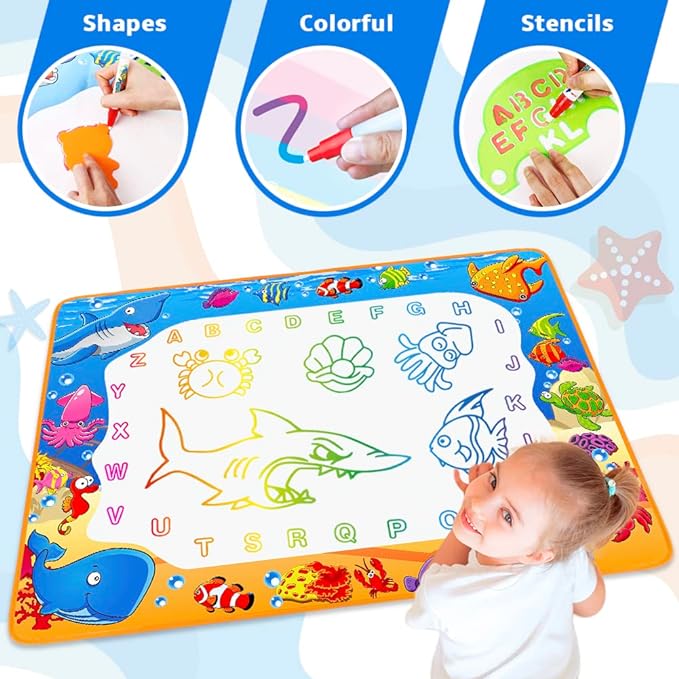 Water Doodle Mat - Kids Painting Writing Color Doodle Drawing Mat Toy Bring Magic Pens Educational Toys for Age 3 4 5 6 7 Year Old Girls Boys Age Toddler Gift