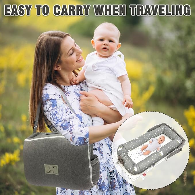 UGRASEA Baby Lounger, Foldable Portable Infant Lounger, Soft Breathable Baby Nest Cover, Suitable for 0-24 Months Newborn Baby Lounger,Home Travel Dual-Purpose Baby Nest(Grey)