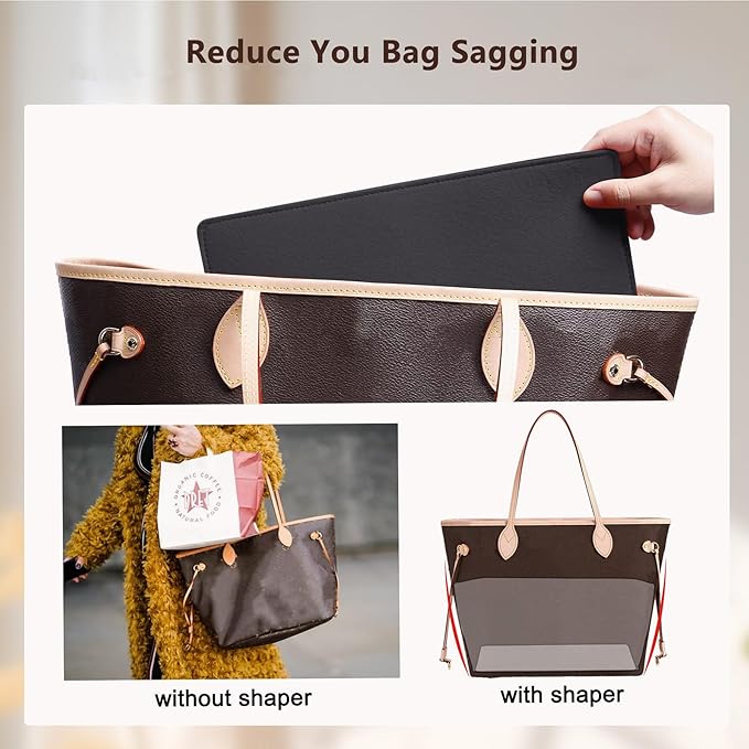Purse Organizer Insert, Tote Bag Organizer Insert with Base Shaper,Felt Zipper Handbag Inner Dividers Compatible with Neverfull MM Speedy 30, City 33 and More,Black/L
