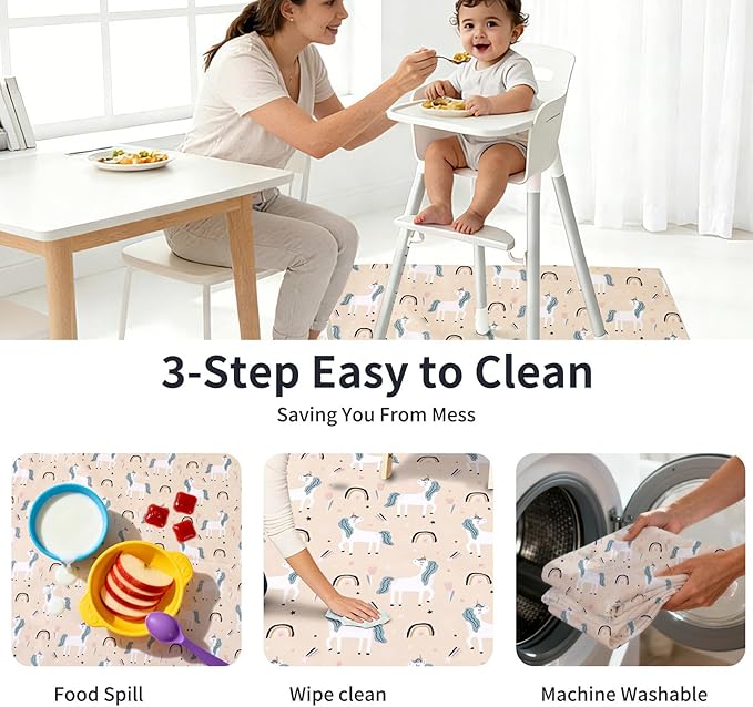 CoolaPeach Splat Mat for Under High Chair/Arts/Crafts, Washable Baby Spill Mat Waterproof Non-Slip Floor Splash Mat, 43"x 43" Portable Play Mat and Table Cloth