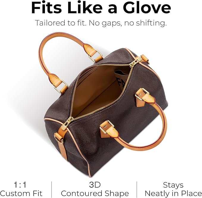 Handbag Organizer Insert for LV Speedy 25, Custom Fit Inside Premium Vanile Lightweight WaterResistant Purse Insert with Cup Holder Accessories