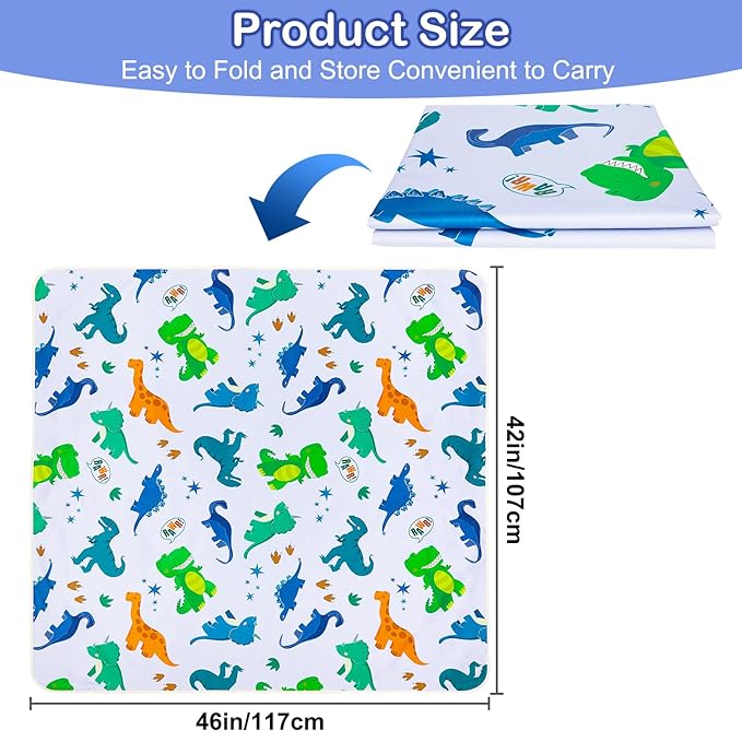 Basumee Splat Mat High Chair Mat Waterproof Baby Play Splat Mat for Under High Chair Food Catcher Highchair Mat for Floor Non Slip Bottom, Green Dinosaur, 46x42 Inches