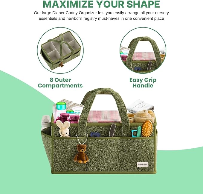 BREEZYBUBS Large Diaper Caddy Organizer with Dividers - Baby Basket for Nursery and Changing Table - Portable Storage with Strong Handles for Diapers, Wipes and Newborn Essentials