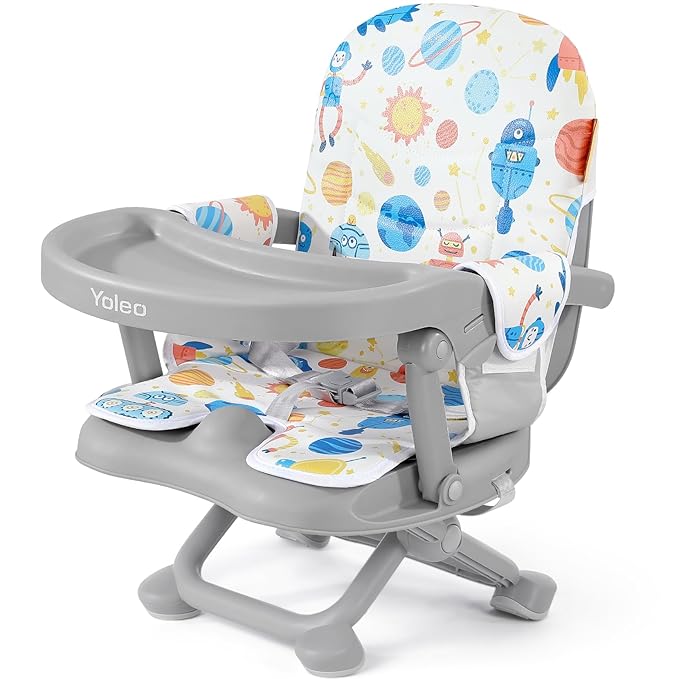 YOLEO Baby High Chair Booster Seat for Dining Table, Foldable High Chairs with Adjustable Heights, Travel Booster Seat with Removable Tray