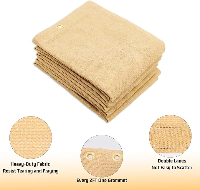 SUNNY GUARD Shade Cloth Custom Size 8x11 FT Sun Shade Screen Fabric Shade Cover Tarp with Grommets for Pergola Backyard Garden, Sand(We Customized)