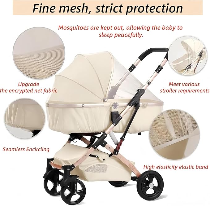 Universal Mosquito Net for Strollers - 2 Pack Breathable Insect Netting Protection for Babies, Fine Mesh Bug Screen Cover for Infant Car Seats, Cribs, and Playpens