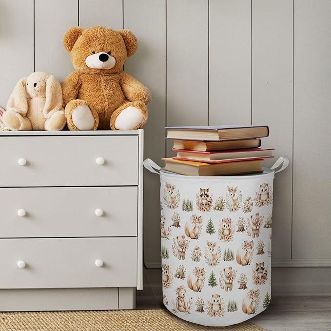 HKTZM Kids Nursery Laundry Basket, Toybox for Girls Boys, Cute Boho Woodland Animals Laundry Hamper Waterproof Collapsible Storage Bin Organizer for Bedroom Bathroom Kids Toddler Room Clothes Toys