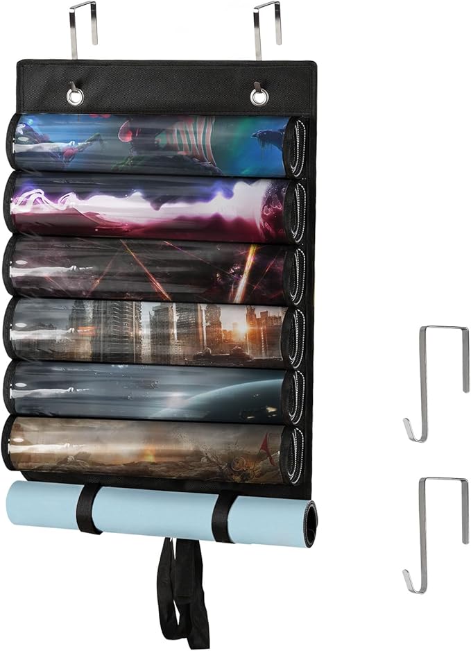 Playmats Tube Storage Bag for 6+1 Game Mats – Portable Playmats Case with Transparent PVC Slots，Hanging Playmats Holder with 2 Hooks