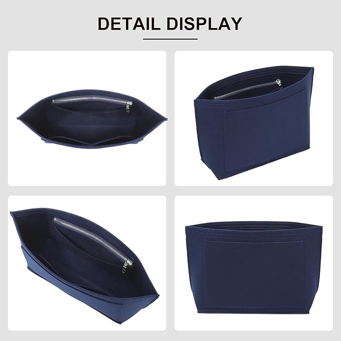 Premium Felt Purse Organizer Insert for Longchamp Le Pliage M Top Handle Tote Bag, Lighweight Long Champ Medium Tote Divider with Zipper Pocket,Bags Storage Shaper with 7 Pockets, Blue/SM