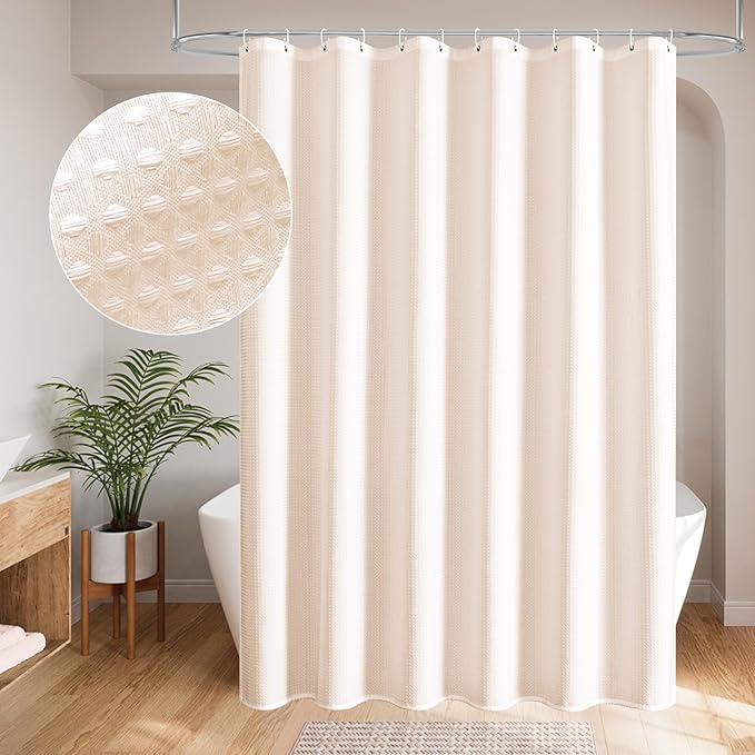 MitoVilla Pink Waffle Fabric Shower Curtain, Heavy Waffle Weave Textured Shower Curtains for Modern Luxury Bathroom Decor, Weighted Hotel Spa Shower Curtain, 72 x 72, Blush Pink