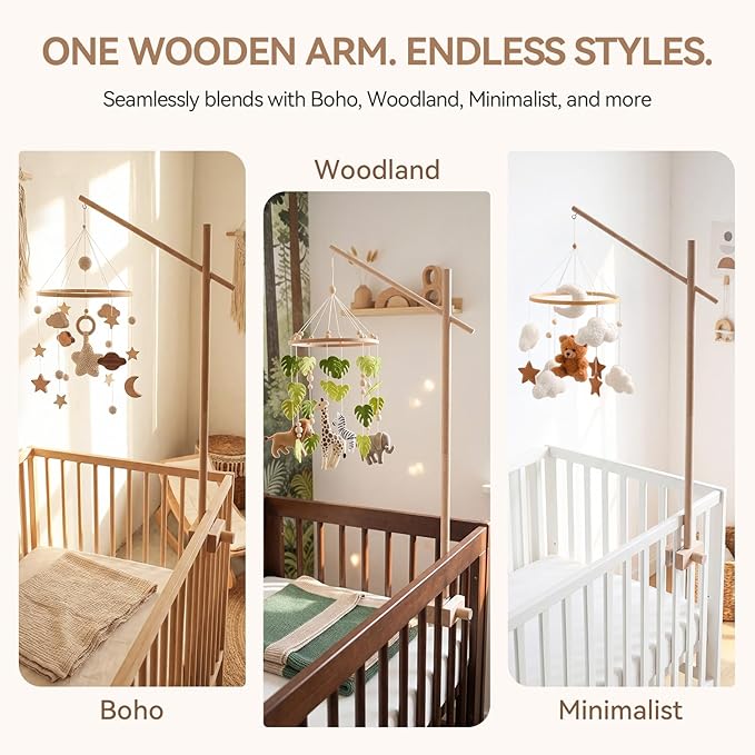 Baby Crib Mobile Arm - 32 Inch Wooden Mobile Arm Adjustable Mobile Holder for Crib Mobile Hanger Baby Crib Attachment Nursery Decor