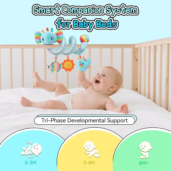 Spiral Car Seat Toys for Babies, 0-6 Months Infant Carseat Sensory Toys Hanging Stroller Accessories Newborn for Baby Boys Girls Essentials Stuff