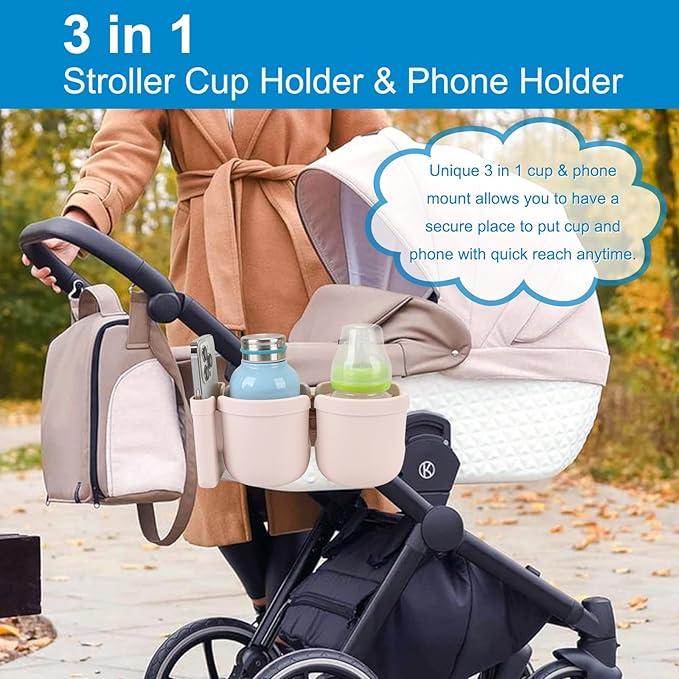 Accmor Stroller Cup Holder with Phone Holder, Bike Cup Holder, Universal Cup Holder for Uppababy Nuna Doona Strollers, 2-in-1 Cup Phone Holder for Stroller, Bike, Wheelchair, Walker, Scooter