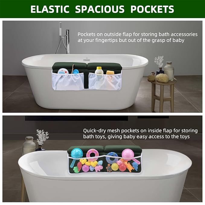 Bath Kneeler and Elbow Rest Set Baby Bath Kneeling Pad, Thick Anti-Slip Bathing Kneeling Mat Cushion Quick Drying Bathtub Knee Saver with Arm Support and Pockets for Bathroom Bathing Time Comfort