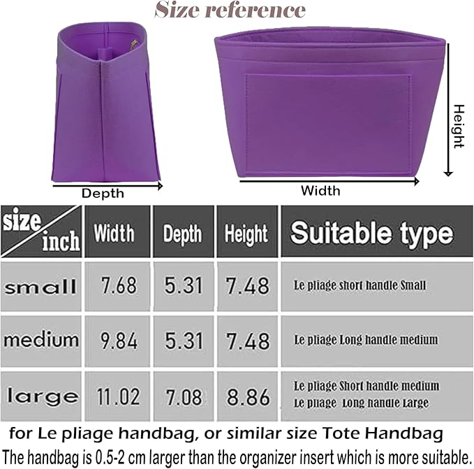 Lckaey bag Organizer Insert for Longchamp Pliage Neo(Large) Handbags Insert Organizer 1012purple-L