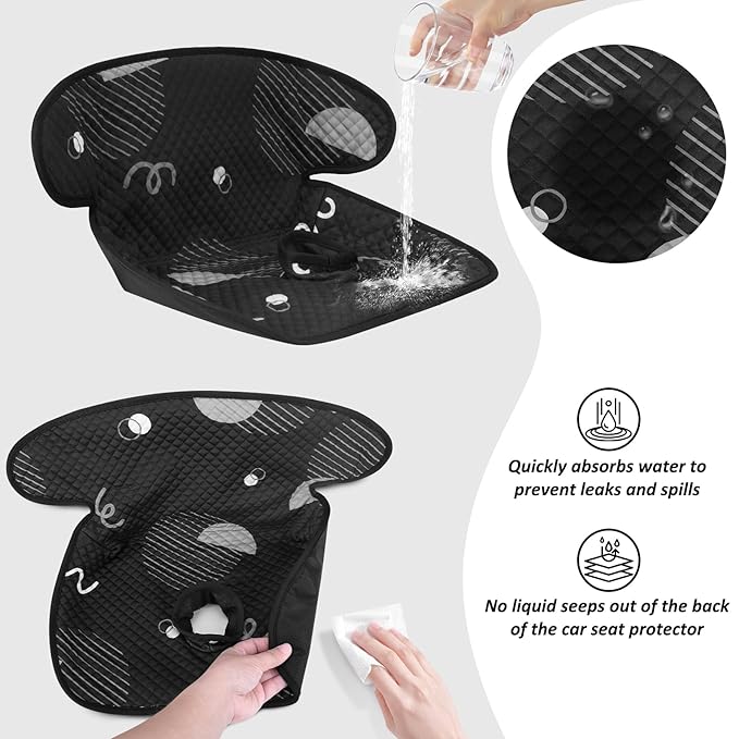 INFANZIA Dry Seat, Car Seat Protector Waterproof Carseat Liner Potty Training Toddlers, Baby and Infants, Piddle Pad for Carseats Strollers (Geometric Black, 2 Packs