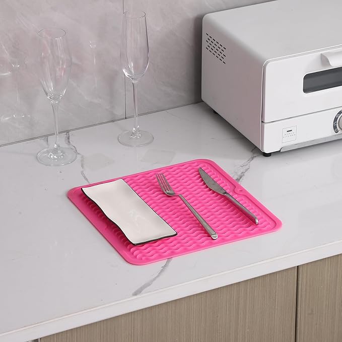 MicoYang Silicone Dish Drying Mat for Multiple Usage,Easy clean,Eco-friendly,Heat-resistant Silicone Mat for Kitchen Counter or Sink,Refrigerator or Drawer liner Rose M 12 inches x 12 inches