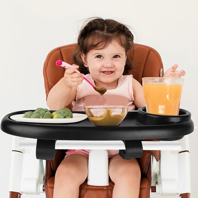 Universal Stroller Snack Tray with Cup Holder and Silicone Flexible Arms Gripper, Black Adjustable BPA-Free Non-slip Snack Tray for Stroller Accessories Easy to Clean