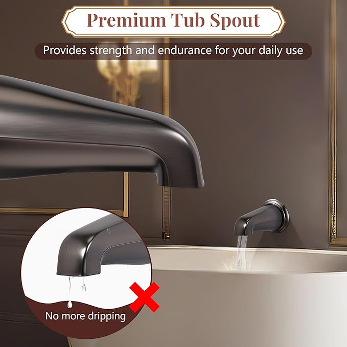 Dreyoo Tub Spout (Universal Fits 1/2" Copper Pipe, 1/2" IPS and 3/4" IPS), Bathroom Bathtub Faucet with Adapters and Hex Wrench(Oil Rubbed Bronze,Without Diverter)