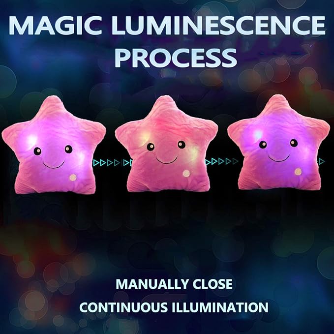 sofipal Twinkle Star Shaped Plush Pillow, Creative LED Night Light Glow Cushions Stuffed Toys Gifts for Kids, Decoration (Purple)