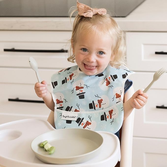 Tiny Twinkle Mess-Proof Baby Bibs for Eating | Waterproof, Wipeable Toddler Bibs with Catch-All Pocket | Feeding Bibs for Girls & Boys(3 Pack,Christmas)