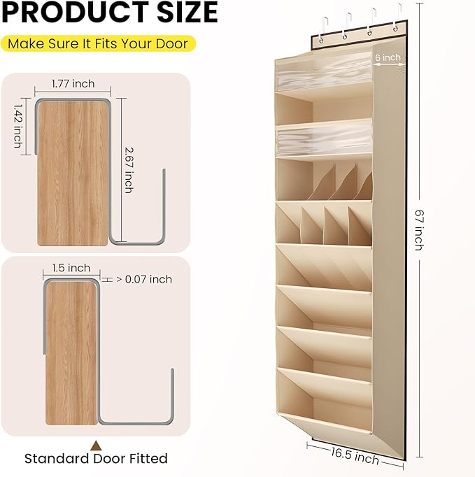 Mefirt 8 Tier Clear Over the Door Shoe Organizer with Deep Pockets, Door Shoes Rack with hard Cardboard and Tubes to Keep the Shape, Hanging Shoe Rack for Closet Organizers, Shoe Holder Beige