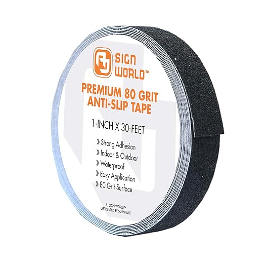 Best Anti-Slip Grip Tape, 1" x 30 FT, Black Color, 80 Grit, Industrial Grade, Indoor, Outdoor (1-Inch x 30 Feet Roll)