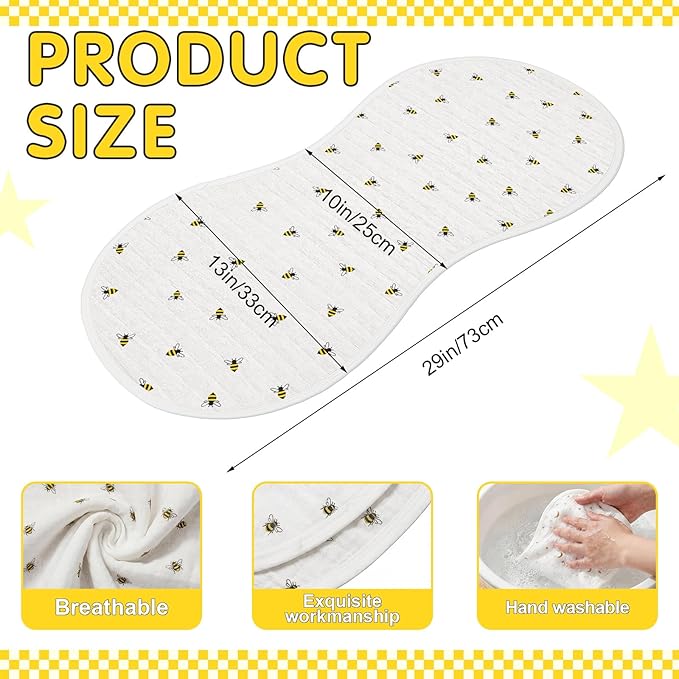 Hahafelt 3 Pcs Changing Pad Liners Fits in Peanut Shaped Changing Pad Waterproof Diaper Mats Organic Cotton Mats are Warm on Baby's Back, Washable Reusable (Bee,Cream Color)