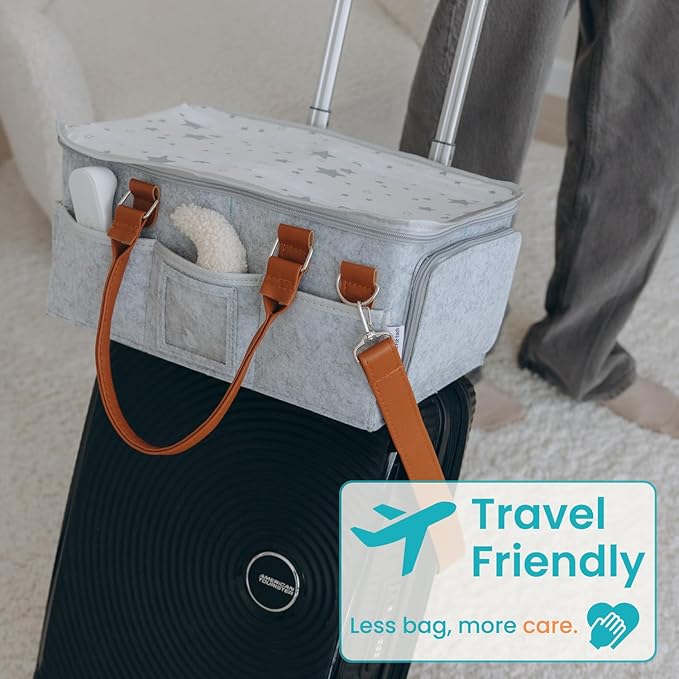 Baby Diaper Caddy With Lid, Diaper Caddy Organizer for New Mom Gifts, Newborn Essentials Must Haves, Registry for Baby, Baby Registry Search, Baby Gift Basket Baby Must Haves Travel Bag