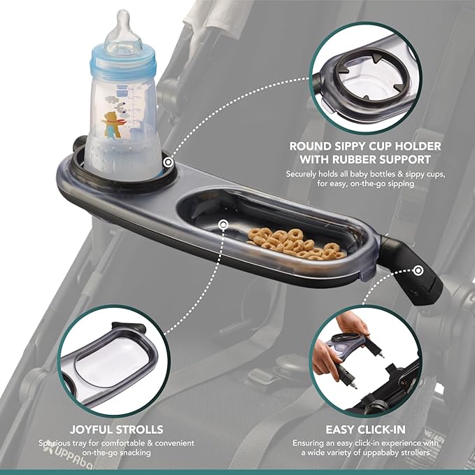Snack Tray Compatible with UPPAbaby Vista V2, Vista, Cruz, Cruz V2, RumbleSeat, RumbleSeat V2, Snack Tray with Cup Holder, Dishwasher Safe, Quick Attachment, Folds with Stroller, Stroller Accessories