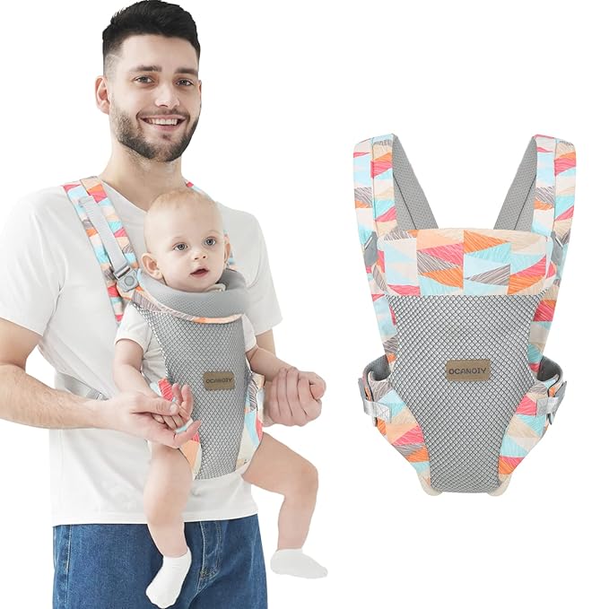 Ocanoiy Baby Wraps Carrier, Ergonomic Baby Carrier Newborn to Toddler, Cozy Baby Front and Back Carrier for 7-45lbs (Colorful)