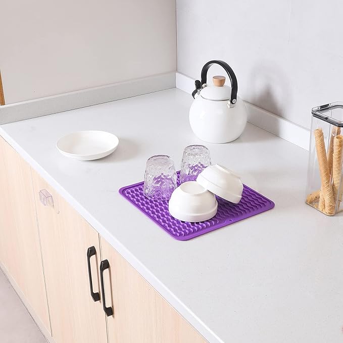 MicoYang Silicone Dish Drying Mat for Multiple Usage,Easy clean,Eco-friendly,Heat-resistant Silicone Mat for Kitchen Counter or Sink,Refrigerator or Drawer liner Purple M 12 inches x 12 inches