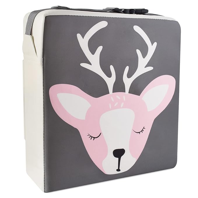 Dining Chair Heightening Cushion Portable Dismountable Adjustable Highchair Booster for Baby Toddler Kids Infant Washable Thick Chair Seat Pad Mat (Grey+Pink Deer)