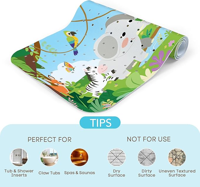 SHUCHING Baby Animal Bath Mat for Tub Non Slip-40 X 16 Inch, Bathtub Mat Non Slip for Kids Baby, Toddler Long Shower Mat for Bathroom