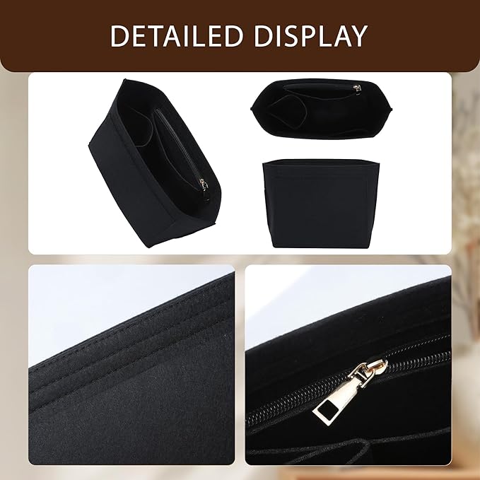 Premium Felt Purse Organizer Insert for Longchamp Le Pliage, Zipper Long Champ Bag Organizer Insert with Cup Holder, 8 Compartments