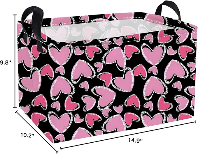 Essme Rectangular Valentine's Day Baskets Cute Storage Box,Heart Storage Bins Organizer with Handles for Kids Room Decor,Gift Basket,Shelf Basket,(Black line heart)