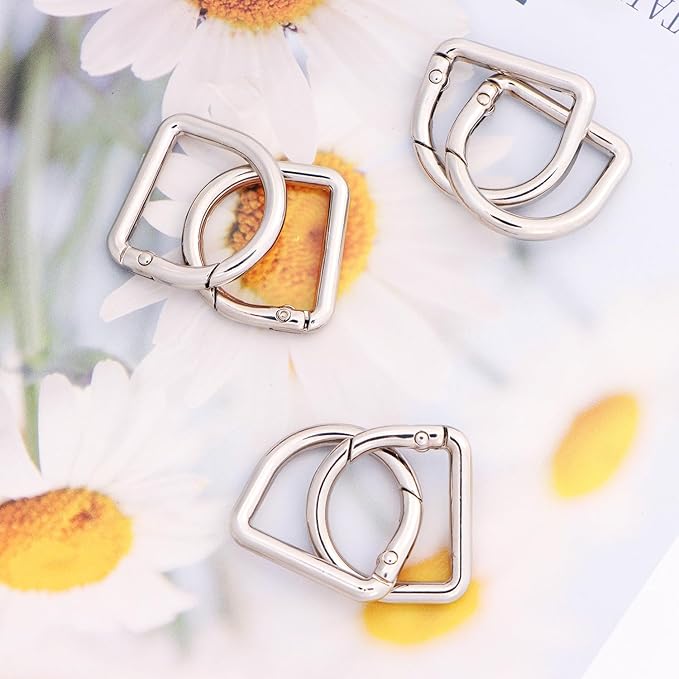 10pcs Metal D Ring Spring Key Hooks Keyring Clip for Keychain Buckle, Backpacks Handbag Purse Hardware, DIY Crafts