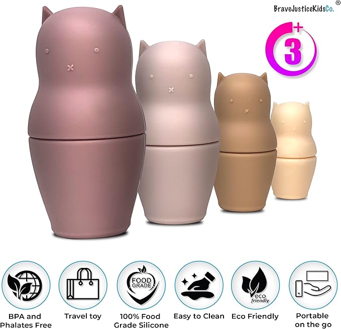 Hide N Seek Toddler (3+) Silicone Stacking Nesting Dolls Toy: Kozy Kittens